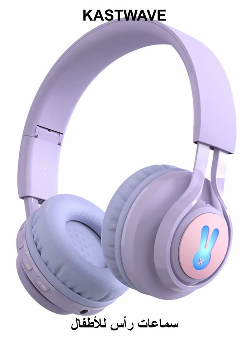 KASTWAVE Wireless Headphones for Kids, 85dB Volume Limited, Wired and Wireless Dual Mode Bluetooth Headphones, Foldable On Ear Heaphones for Kids, Boys, Girls (Purple) - Image 1