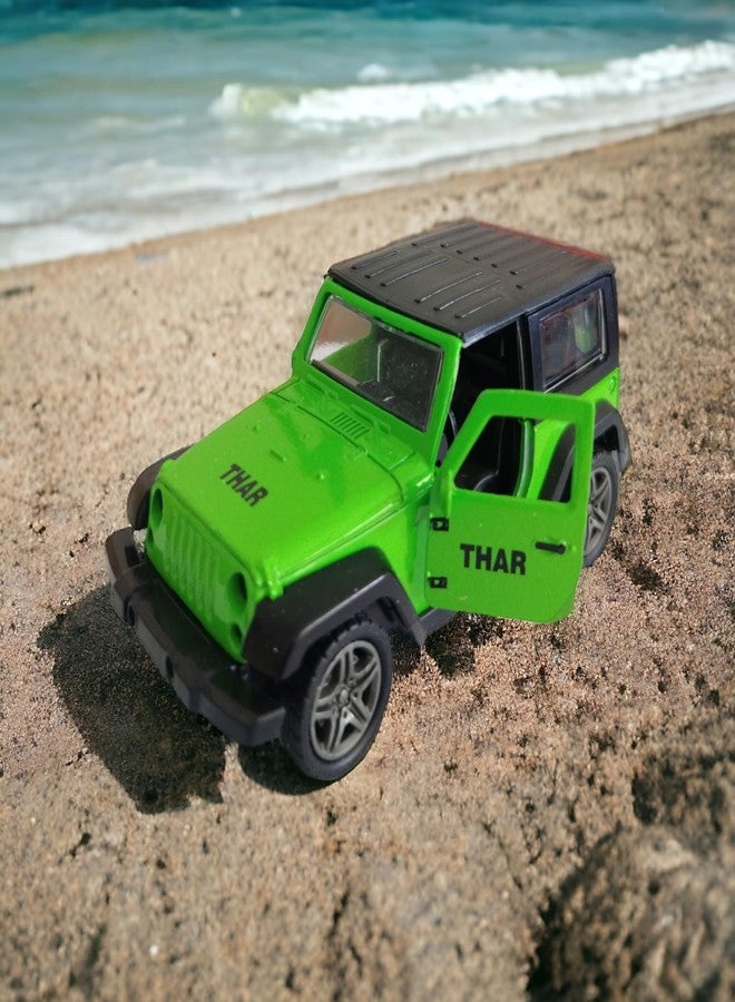 Kart In Box - Thar Car Toy - Jeep - Metal for Kids - Mahindra Thar - (Pull Back & Manual Door Opening) (Green) - Image 2