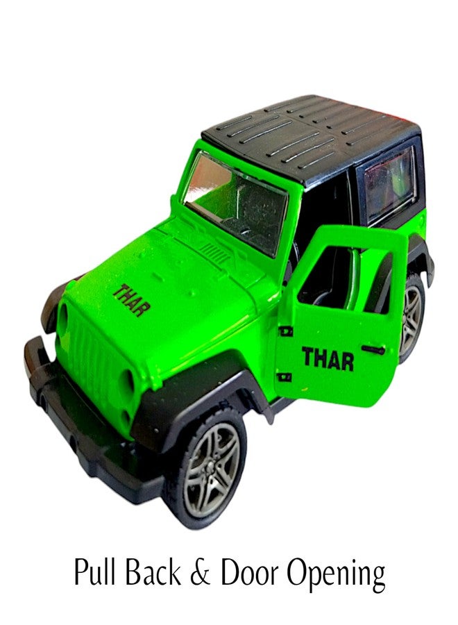 Kart In Box - Thar Car Toy - Jeep - Metal for Kids - Mahindra Thar - (Pull Back & Manual Door Opening) (Green) - Image 4