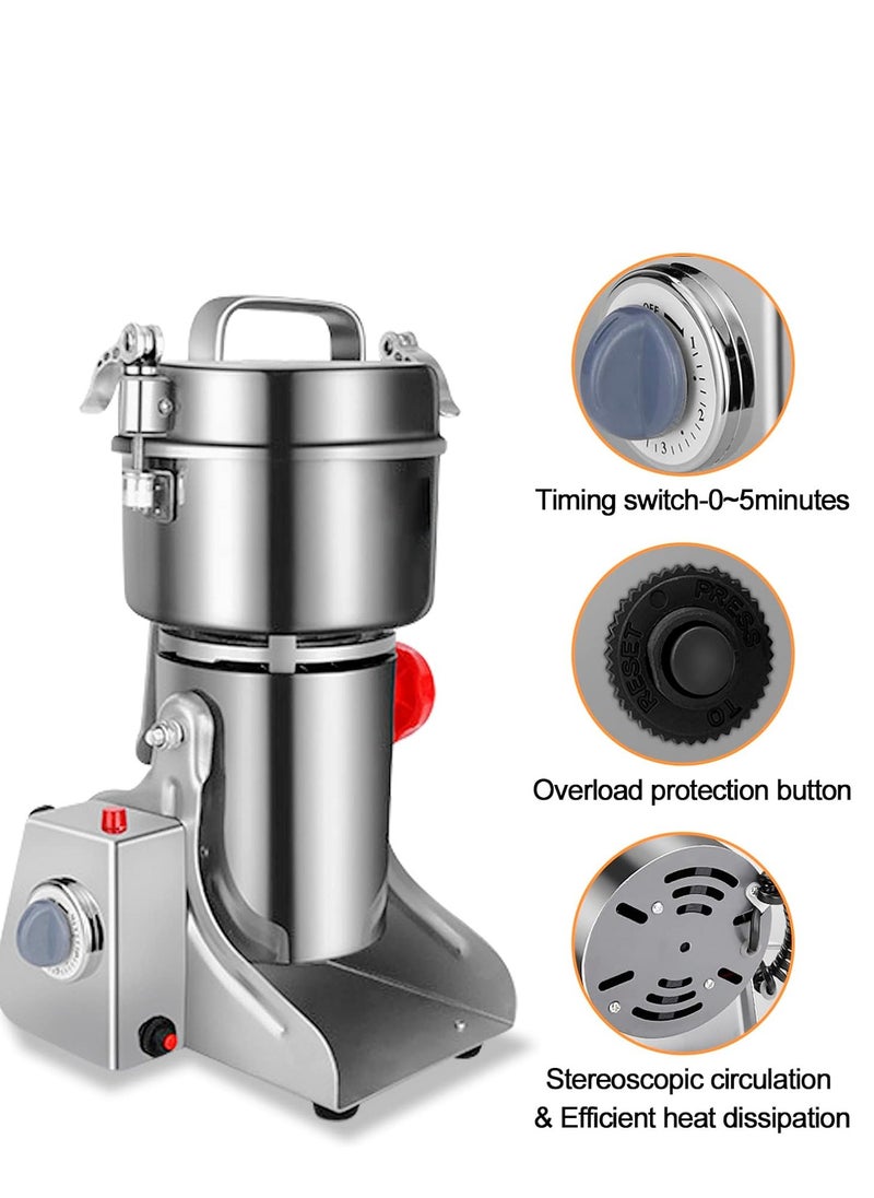 800g Electric Grain Mill Grinder 36000r/min High-Speed Spice Herb 3000W Dry Machine,304 Stainless Steel Grinder, Suitable for Home and Commercial,Low Noise, Durable, Design for Coffee Beans, Dry Corn