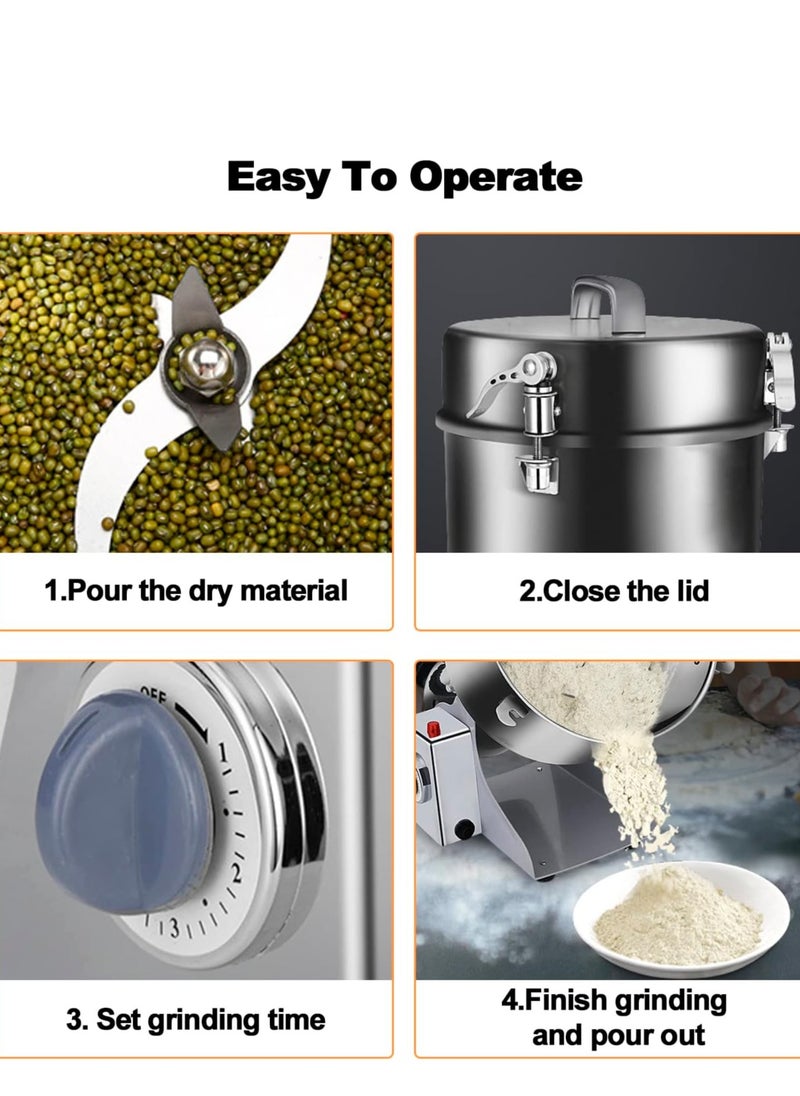 800g Electric Grain Mill Grinder 36000r/min High-Speed Spice Herb 3000W Dry Machine,304 Stainless Steel Grinder, Suitable for Home and Commercial,Low Noise, Durable, Design for Coffee Beans, Dry Corn