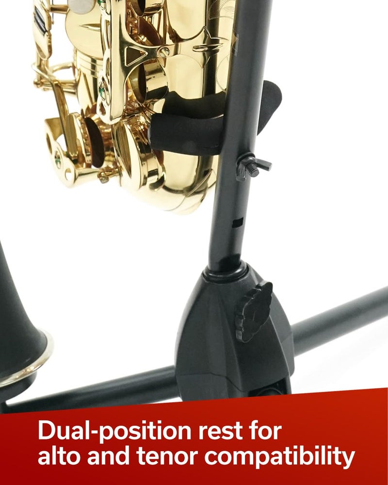Hamilton Alto/Tenor sax Stand, Black, includes Flute/Clarinet peg - Image 4