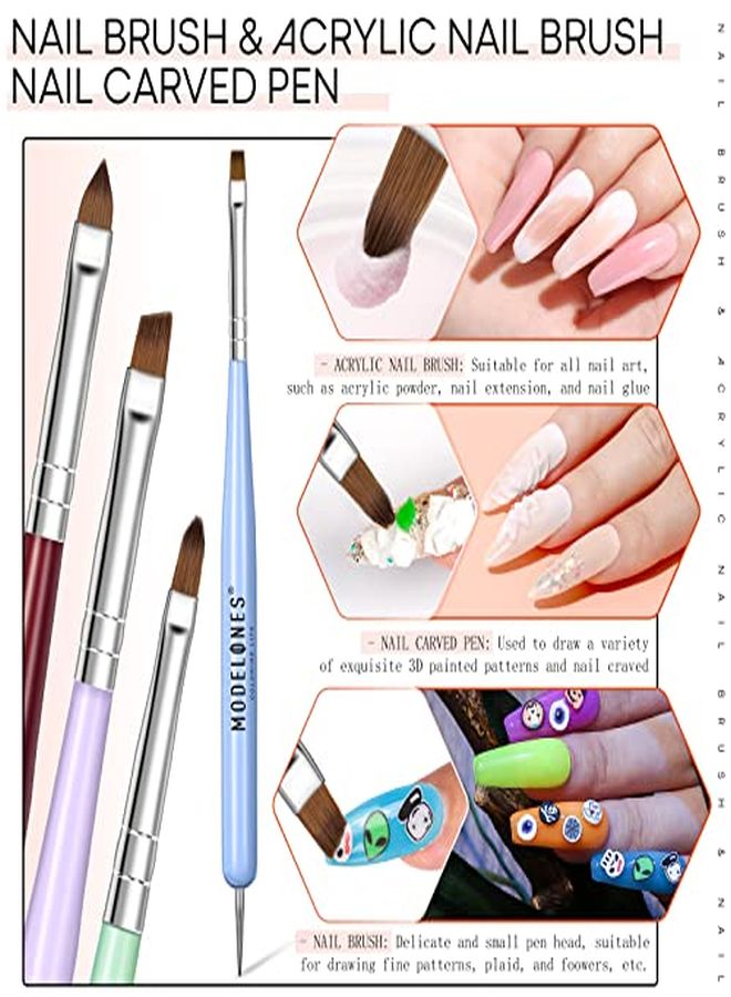 modelones Nail Art Brushes Set, Nail Art Design Pen Painting Tools With Nail Extension Gel Brush, Nail Art Liner Brush And Nail Dotting Pen For Gel Polish Manicure Salon Diy At Home - Image 3