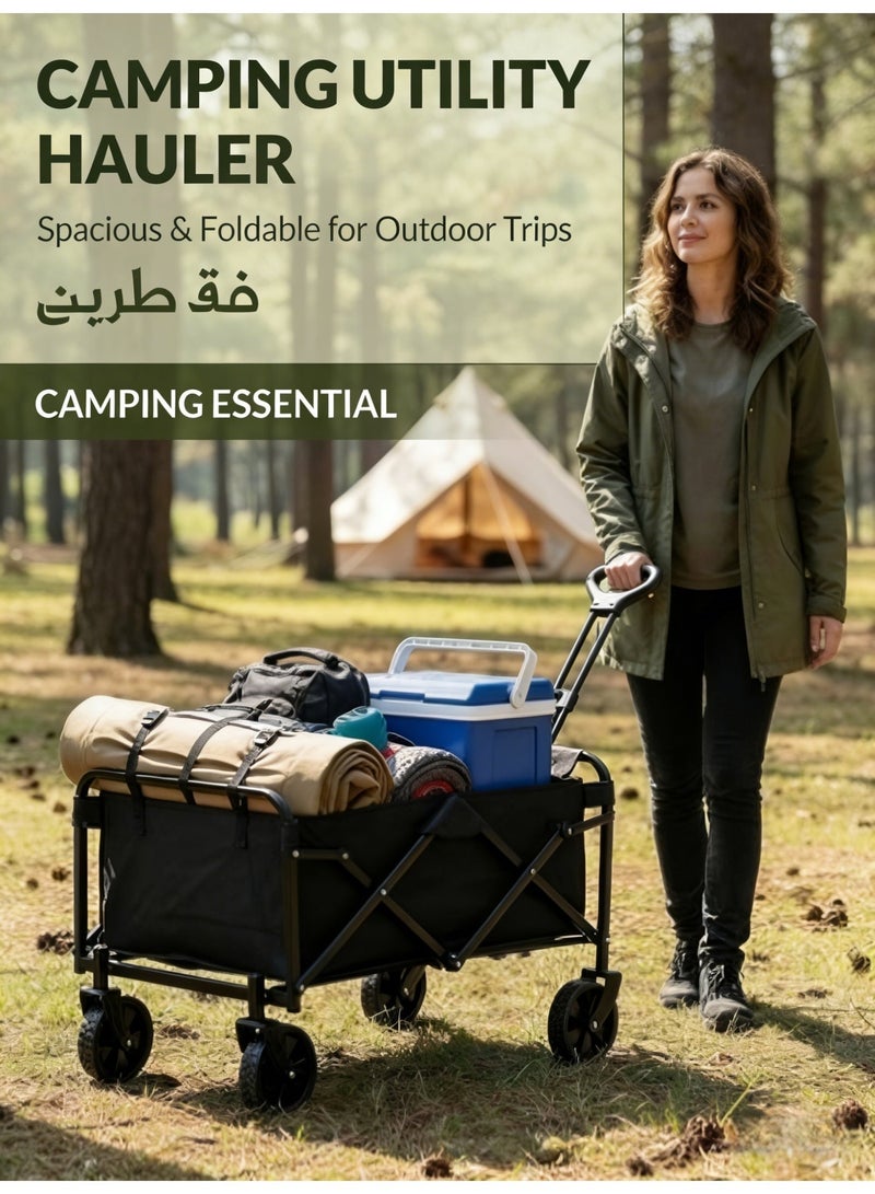 Collapsible Utility Wagon 400 Lbs Capacity, Adjustable Handle, Waterproof Fabric, All-Terrain Beach Cart, Ideal for Grocery, Beach, Camping, Garden - Black - Image 1