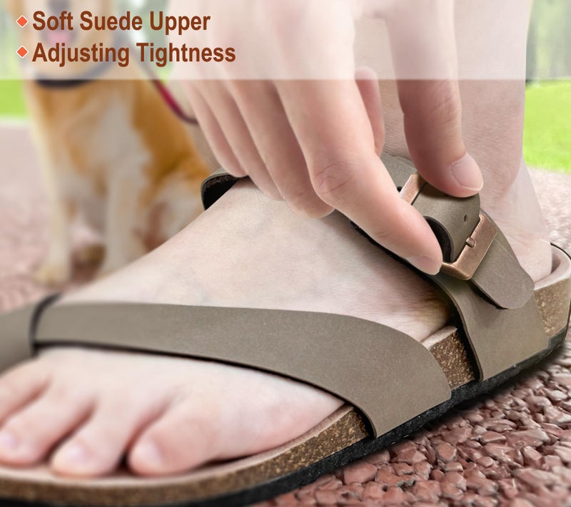 KEMISANT Women's Slide Sandals-Flip-Flops-Casual Slip-ons with Unslip Rubber Outsole and Suede Upper(Light Brown-8 Women/6 Men) - Image 2