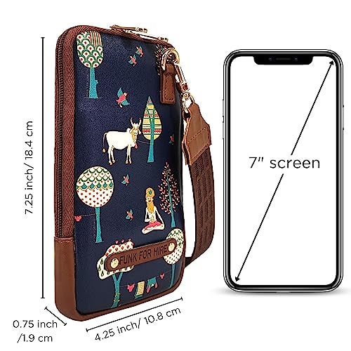 Funk For Hire Womens Leatherette Printed Mobile Holder Sling Bag - Navy & Brown - Image 2