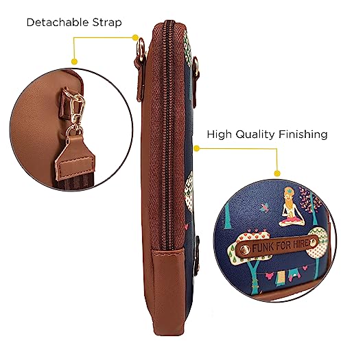 Funk For Hire Womens Leatherette Printed Mobile Holder Sling Bag - Navy & Brown - Image 5