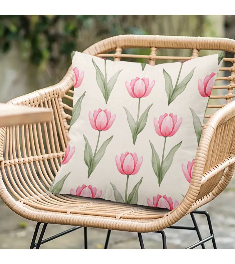 Pink Tulip Pattern Square Decorative Pillow Cover 20x20 Inch With Zipper - Image 5