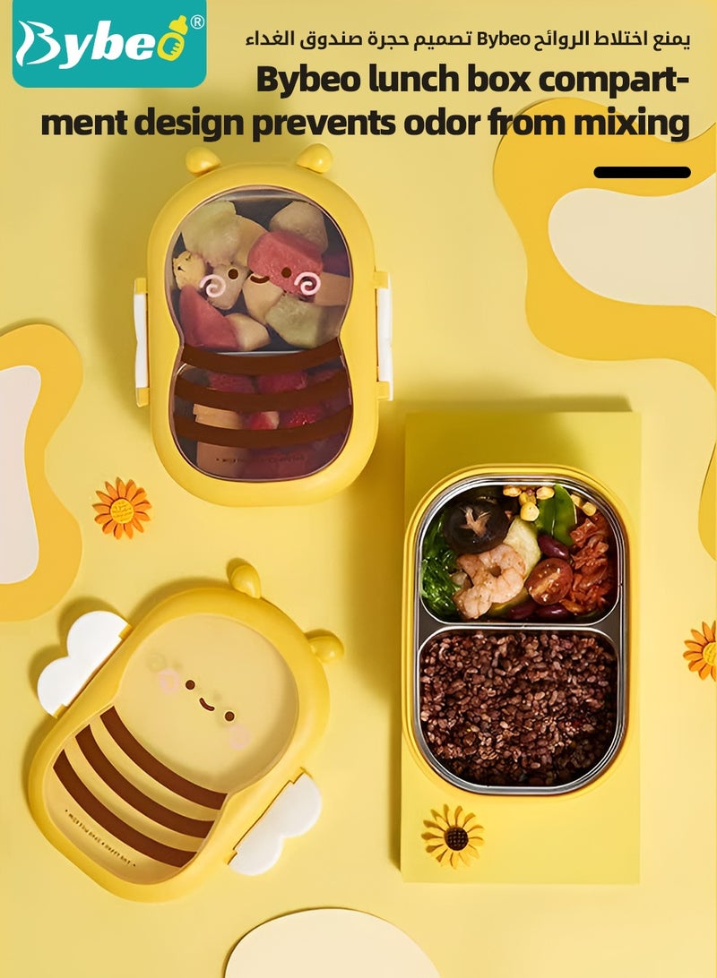 Bybeo Stainless Steel Kids Bento Box with Lunch Bag, Insulated Lunch Boxs to School, Food Containers with 2 Compartments, BPA Free, Microwave & Dishwasher Safe - Image 5