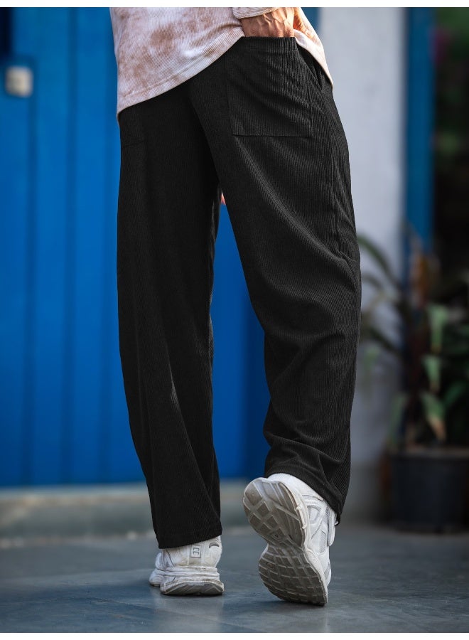 Maniac Maniac Mens Solid Black Corduroy Fabric Trackpant  - Image 4