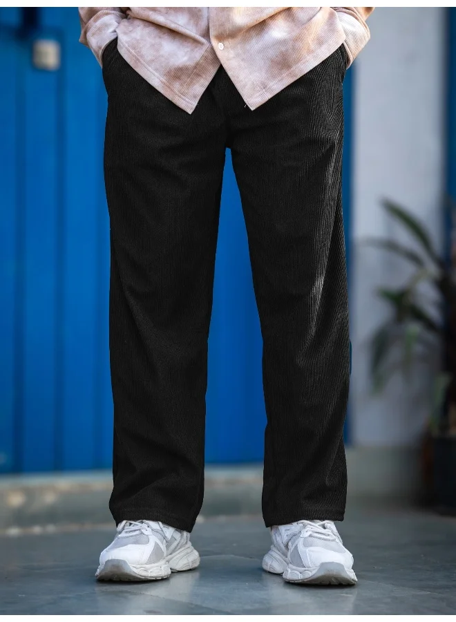 مانياك بنطلون رياضي رجالي من الكوردروي الأسود الصلب