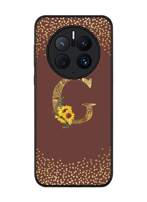 Rugged Black edge case for Huawei Mate 50 Pro Slim fit Soft Case Flexible Rubber Edges Anti Drop TPU Gel Thin Cover - Custom Monogram Initial Letter Floral Pattern Alphabet - G (Brown )