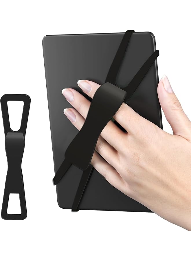 Ergonomic Silicone Adjustable Hand Strap Holder Fit for Kindle Paperwhite, Oasis, Kobo, iPad Mini, Tablets & Smartphones - Comfortable Grip to Prevent Drops & Reduce Hand Fatigue (Black)