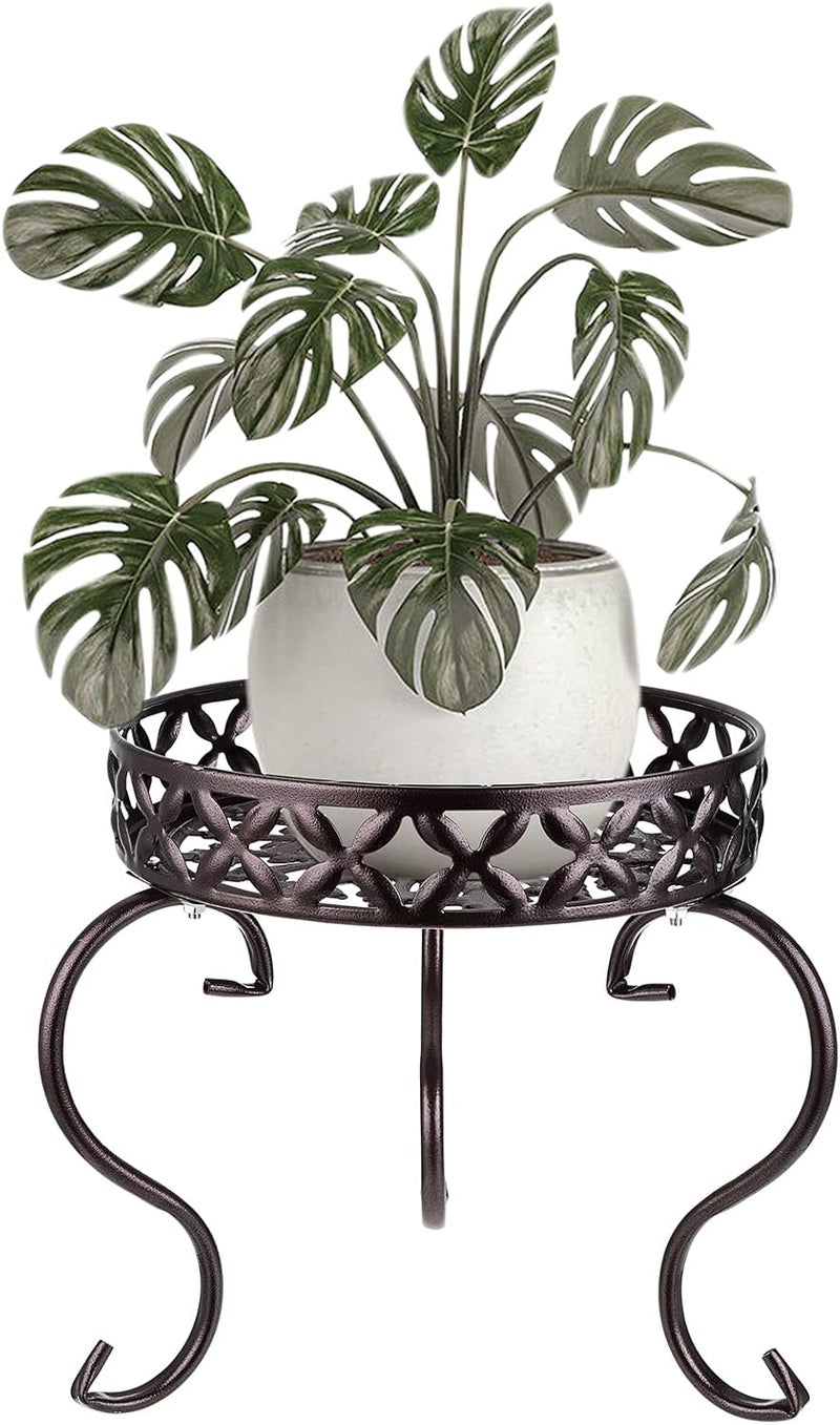OwnMy Metal Round Plant Stand Indoor Outdoor Flower Pot Holder, Heavy Duty Iron Plant Stand Display Potted Rack for Home, Garden, Patio, Dark Brown - Image 1