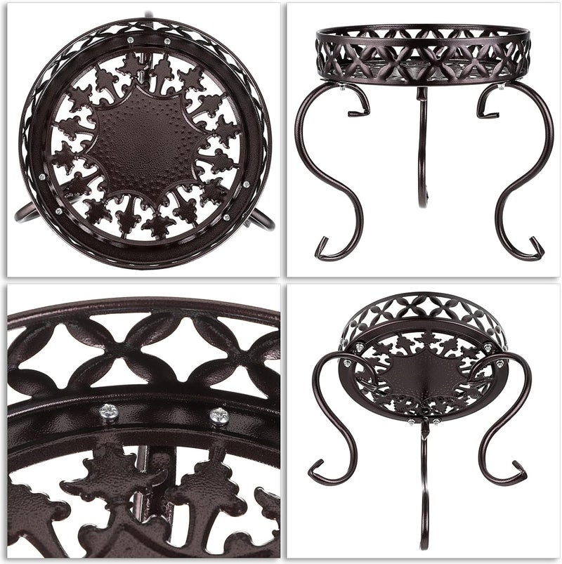OwnMy Metal Round Plant Stand Indoor Outdoor Flower Pot Holder, Heavy Duty Iron Plant Stand Display Potted Rack for Home, Garden, Patio, Dark Brown - Image 4