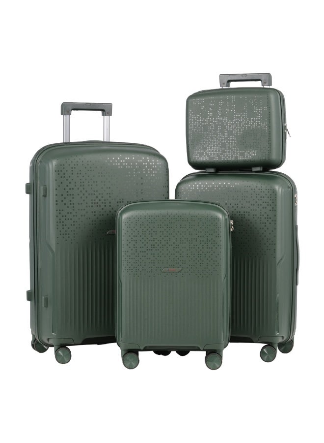Eagle Express Neon X 4 Piece Luggage Set 14/20/24/28 Inch Deep Green, PP Hard Shell Trolley Suitcase Set with Lightweight Design, Scratch Resistant Travel Luggage, Cabin & Check-In Bags with Spinner Wheels, Secure Lock System and 2 Year Warranty - Image 1