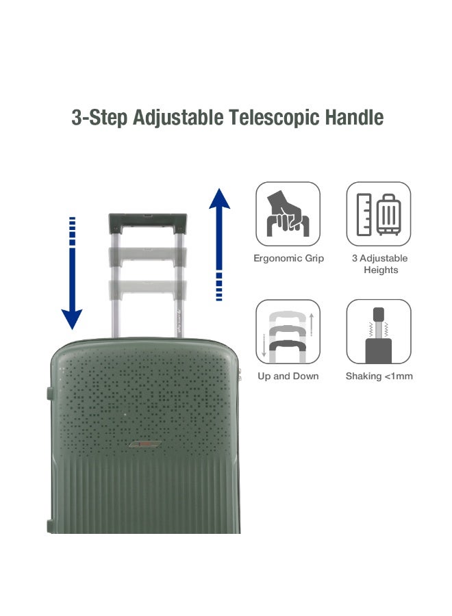 Eagle Express Neon X 4 Piece Luggage Set 14/20/24/28 Inch Deep Green, PP Hard Shell Trolley Suitcase Set with Lightweight Design, Scratch Resistant Travel Luggage, Cabin & Check-In Bags with Spinner Wheels, Secure Lock System and 2 Year Warranty - Image 4