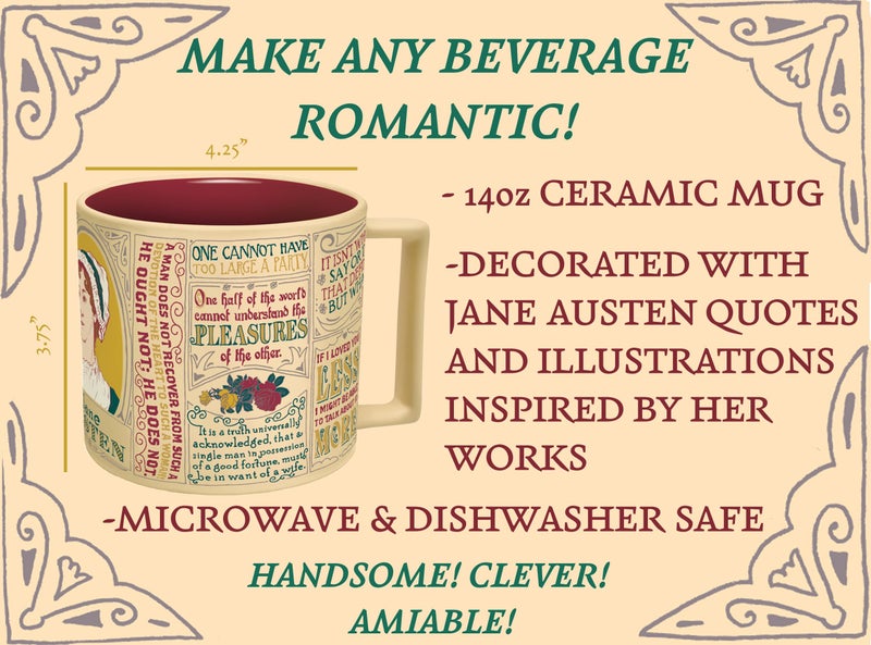 The Unemployed Philosophers Guild كوب القهوة من نقابة الفلاسفة العاطلين - اقتباسات وصور مشهورة لجين أوستن، يأتي في علبة هدايا ممتعة، 14 أونصة - Image 4