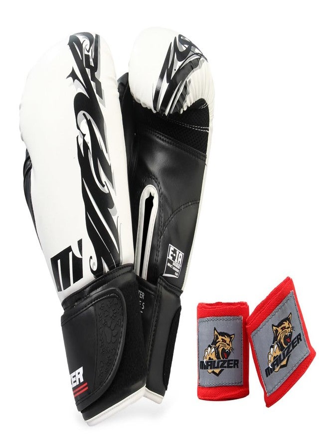 Mauzer Tribal Shadow Fighter Boxing Gloves with Plain Hand Wraps Combo for Training & Sparring, Injected EIA Foam, Breathable Ventilated Palm, Thumb Lock, Velcro Cuff, Men & Women - Image 1