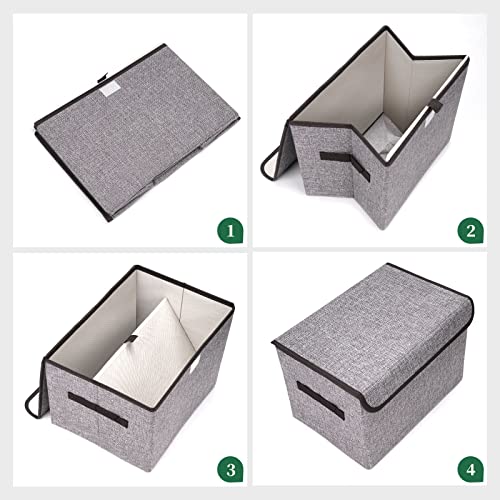 Bagnizer Large 22 Quart Linen Fabric Foldable Storage Bin Cube Organizer Basket with Flip-Top Lid & Handles, Clothes Blanket Box for Home, Office, Closet, Gray, 4 Pack 14.6 x 9.5 x 9.5” - Image 3