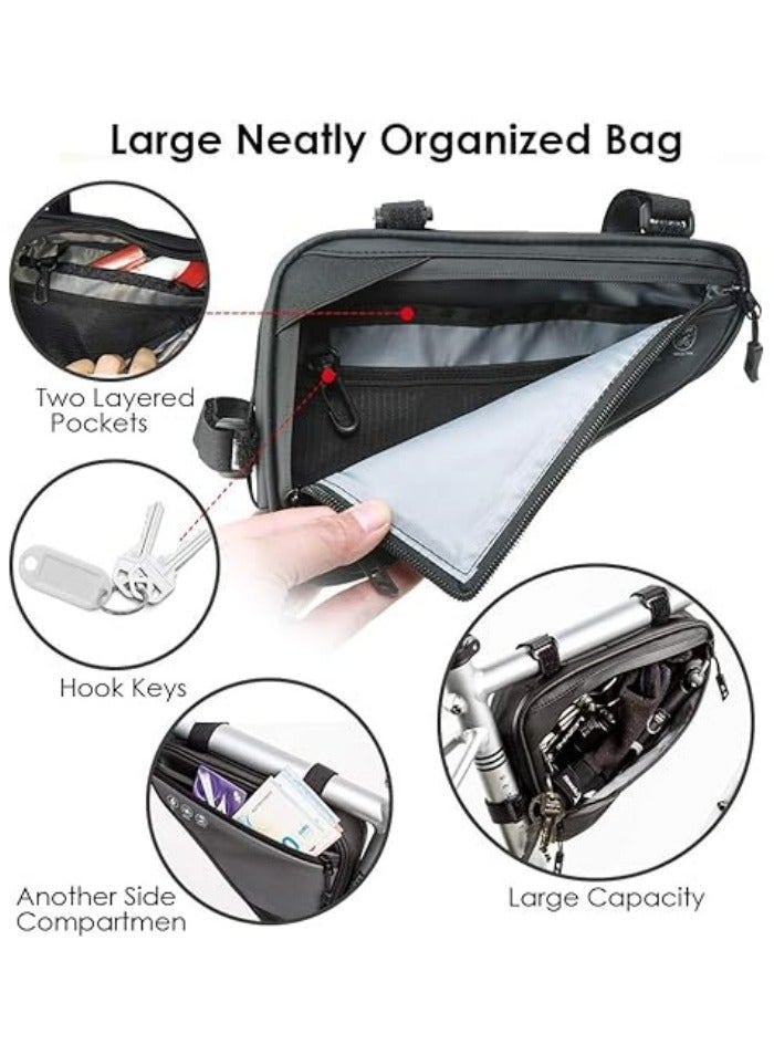 Generic Bike Frame Storage Bag, Water Resistant Reflective Bicycle Triangle Bag with Two Side Pockets, Strap-On Under Seat Tool Accessories Pouch for Mountain Road Bike Trip  - Image 4