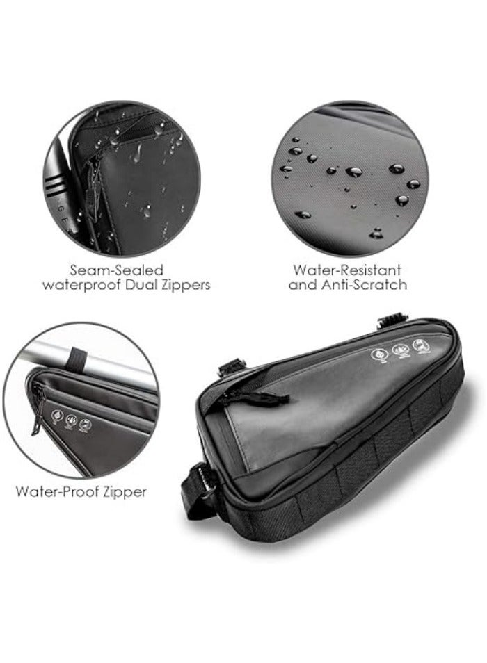Generic Bike Frame Storage Bag, Water Resistant Reflective Bicycle Triangle Bag with Two Side Pockets, Strap-On Under Seat Tool Accessories Pouch for Mountain Road Bike Trip  - Image 2