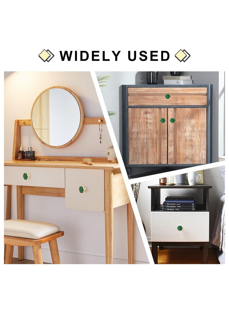 KASTWAVE Green Gems Cabinet Dresser Drawer Knobs Modern Furniture Brushed Brass Hexagon Drawer Knobs Dresser Knobs with Screws for Kitchen Bathroom Bedroom 4Pcs - Image 4