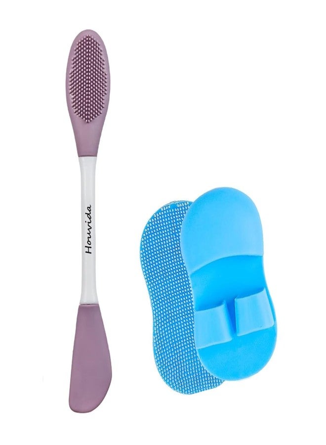 HOUVIDA Silicone Face Mask Applicator & Face Scrubber Set - Dual-Ended Brush & Gentle Exfoliating Pads for Deep Cleansing & Skincare (Pack of 1 Each) - Image 1