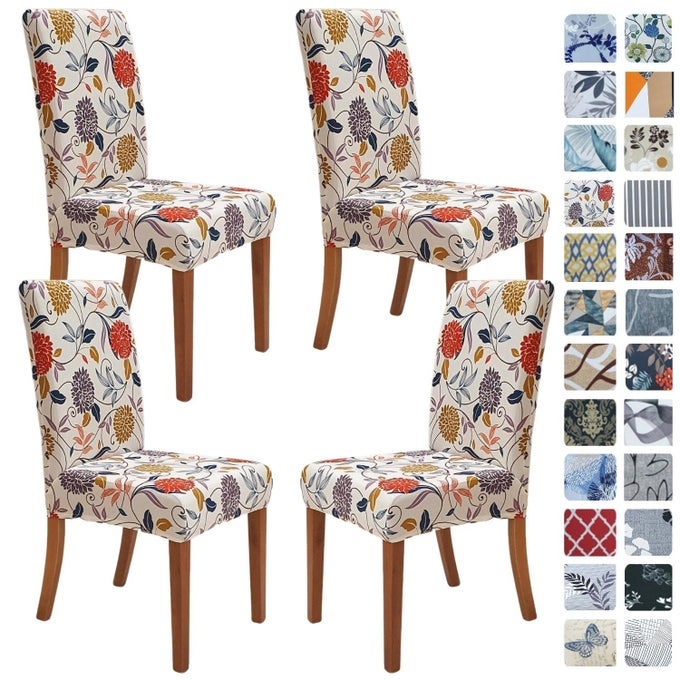 Chair Covers for Dining Room Set of 4 Stretch Dining Chair Cover Washable Spandex Kitchen Parsons Chair Slipcovers Removable Seat Protector for Home or Party 4 Pack FLORAL4