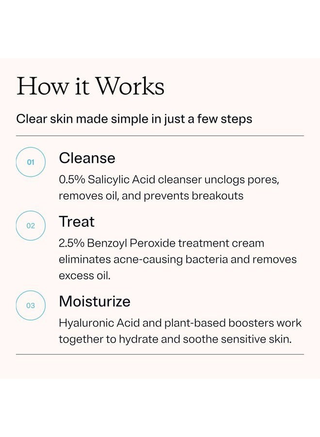MDacne مجموعة علاج حب الشباب بخطوات 3 - كريم بنزويل بيروكسايد 2.5%، منظف حمض الساليسيليك، مرطب نياسيناميد – مجموعة طبية نباتية لعلاج حب الشباب للبالغين والمراهقين، مجموعة حب الشباب لمدة 30 يومًا - Image 4