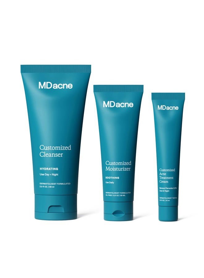 MDacne مجموعة علاج حب الشباب بخطوات 3 - كريم بنزويل بيروكسايد 2.5%، منظف حمض الساليسيليك، مرطب نياسيناميد – مجموعة طبية نباتية لعلاج حب الشباب للبالغين والمراهقين، مجموعة حب الشباب لمدة 30 يومًا - Image 1