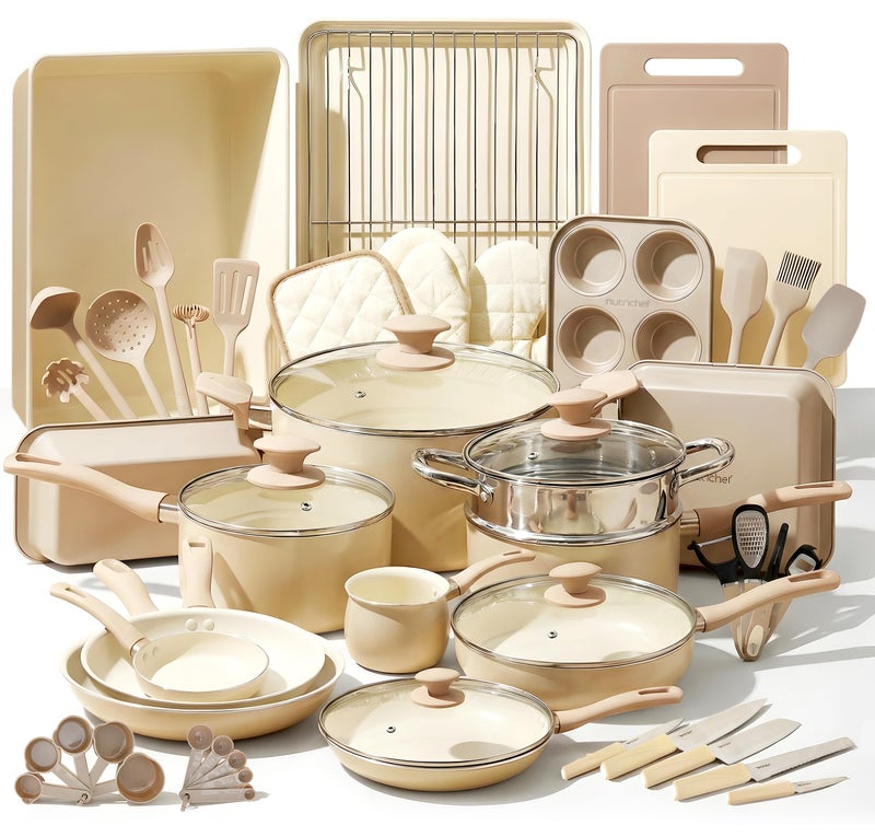 Nutrichef 54-Piece Marble Non-Stick Cookware and Bakeware Set, Professional Home Kitchen Collection with Multi-Sized Pots and Pans Set, and Heat-Resistant Tools - Image 1