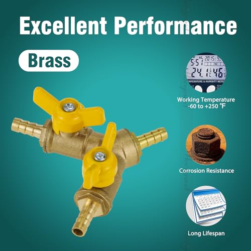 Horiznext brass 1/4 inch O.D. barb three way shut off ball valve for hose air water pvc pex garden tubing line, tee switch splitter fitting - Image 5