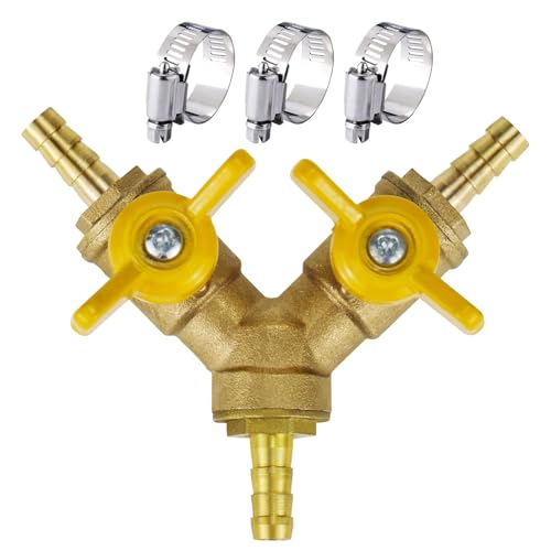 Horiznext brass 1/4 inch O.D. barb three way shut off ball valve for hose air water pvc pex garden tubing line, tee switch splitter fitting - Image 1