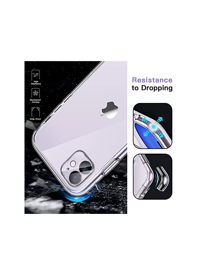 جي تيك 3 في حالة واحدة لـ iPhone 11 6.1 بوصة ، مع واقي شاشة 2 عبوة وحامي عدسة الكاميرا ثنائية الحزمة ، وغطاء هاتف غير صدمية ، وغطاء زجاجي كامل التغطية (Clear) - Image 3