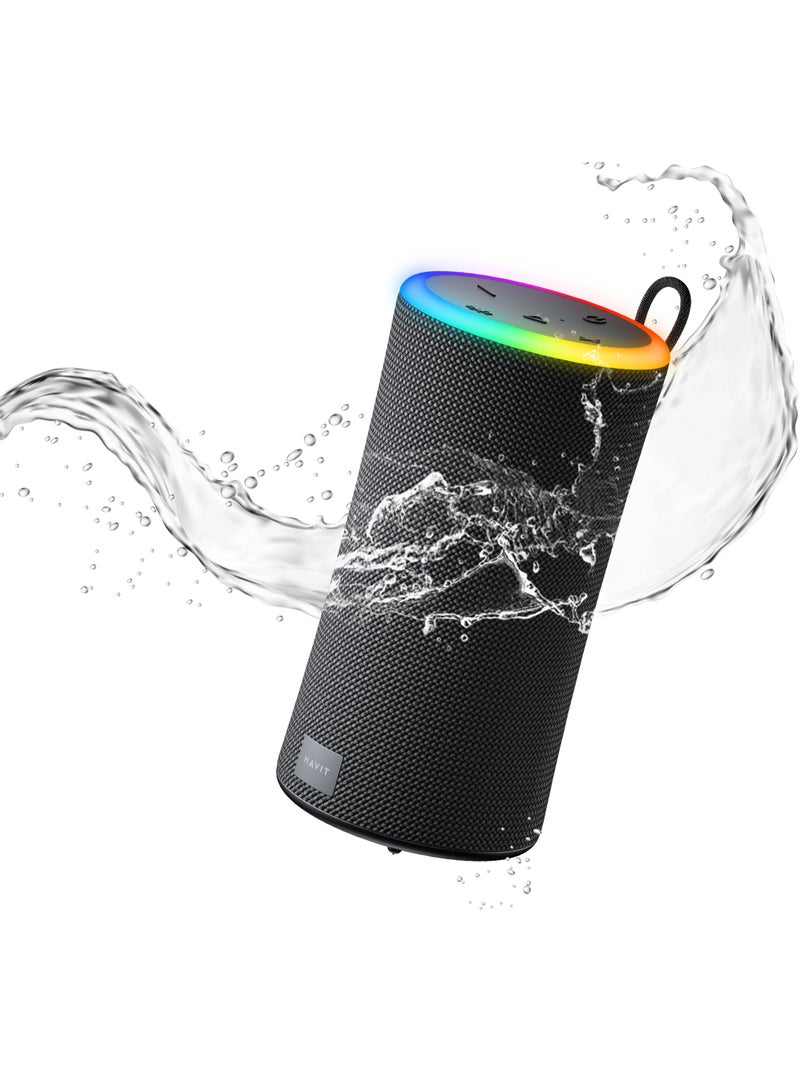 هافيت مكبر صوت بلوتوث مقاوم للماء مع أضواء RGB، صوت ستيريو قوي، بطارية 2000 مللي أمبير، ميكروفون مدمج، إقران TWS، منفذ USB، مدخل AUX، وفتحة MicroSD، مثالي للمغامرات الخارجية والحفلات والاستخدام المنزلي مع جودة صوت استثنائية واتصال متعدد الاستخدامات