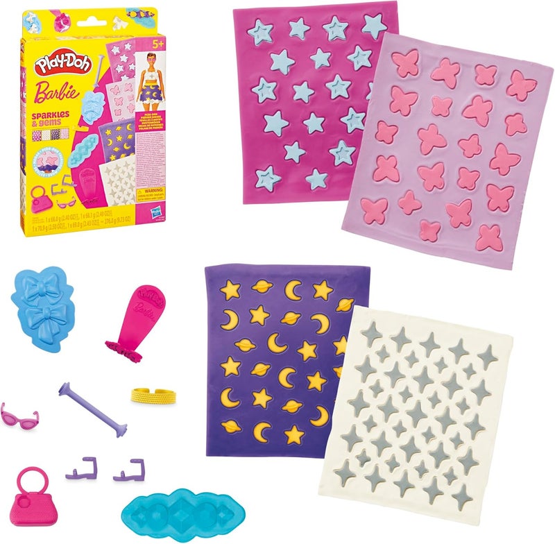 Play-Doh 0Barbie Sparkles and Gems Accessory Pack with 4 Pattern Sheets and 8 Fashion Accessories - Image 1