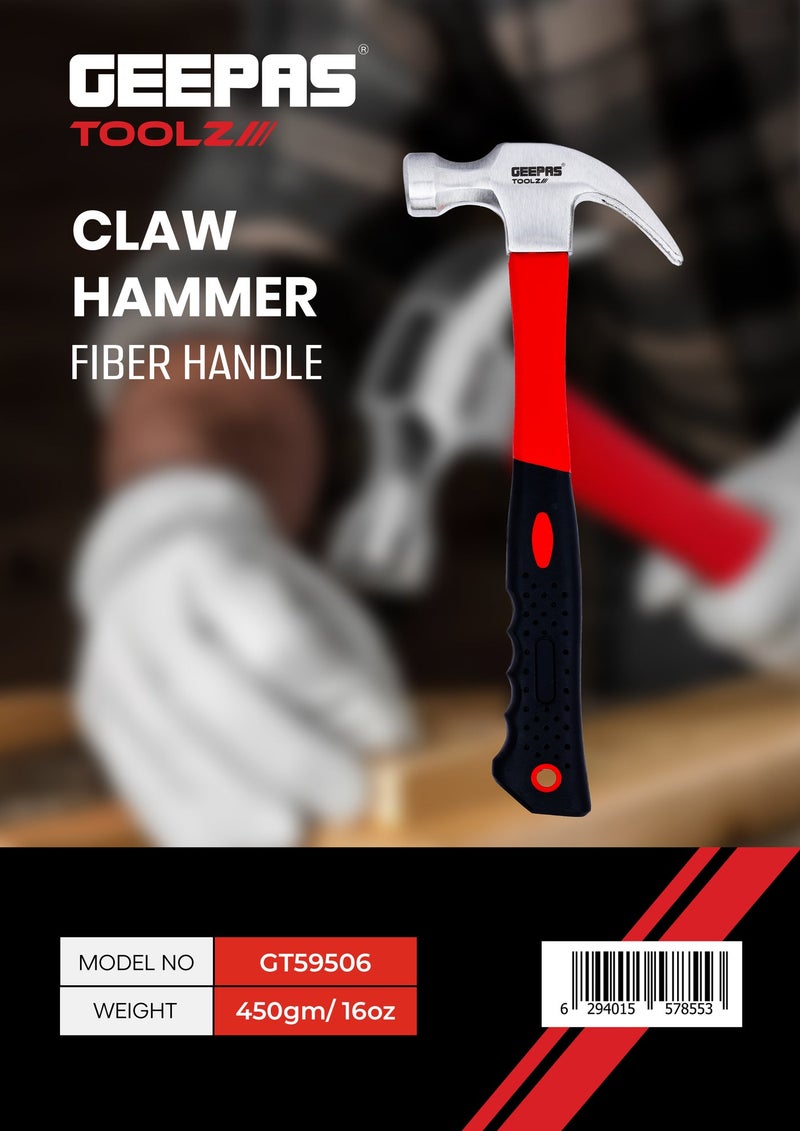 Geepas Claw Hammer- GT59506/ 450 gm (16 oz), with Fiber Handle, Perfect for Home and Business/ Comfortable Grip, Ergonomic Design Ideal for Masonry, Wood Work, Fittings, DIY, Mechanic Work, General Maintenance - Image 2