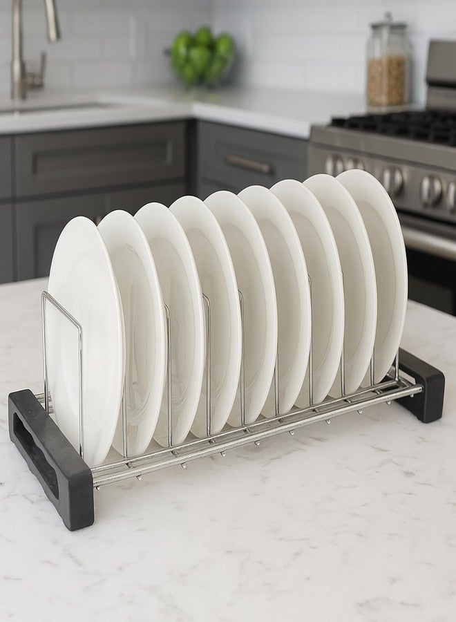 VK15 COLLECTION Stainless Steel 9 Plate Stand & Dish Drying Rack for Kitchen Countertop | Utensil Organizer for Plates, Dishes & Lids | Drying Stand for Plates, Kitchen Organizer Rack (Silver) - Image 2