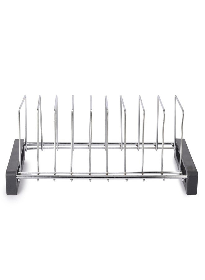 VK15 COLLECTION Stainless Steel 9 Plate Stand & Dish Drying Rack for Kitchen Countertop | Utensil Organizer for Plates, Dishes & Lids | Drying Stand for Plates, Kitchen Organizer Rack (Silver) - Image 5