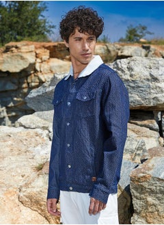 Campus Sutra Men's Denim Blue Fleece Polka Dot Denim Jacket  - Image 3