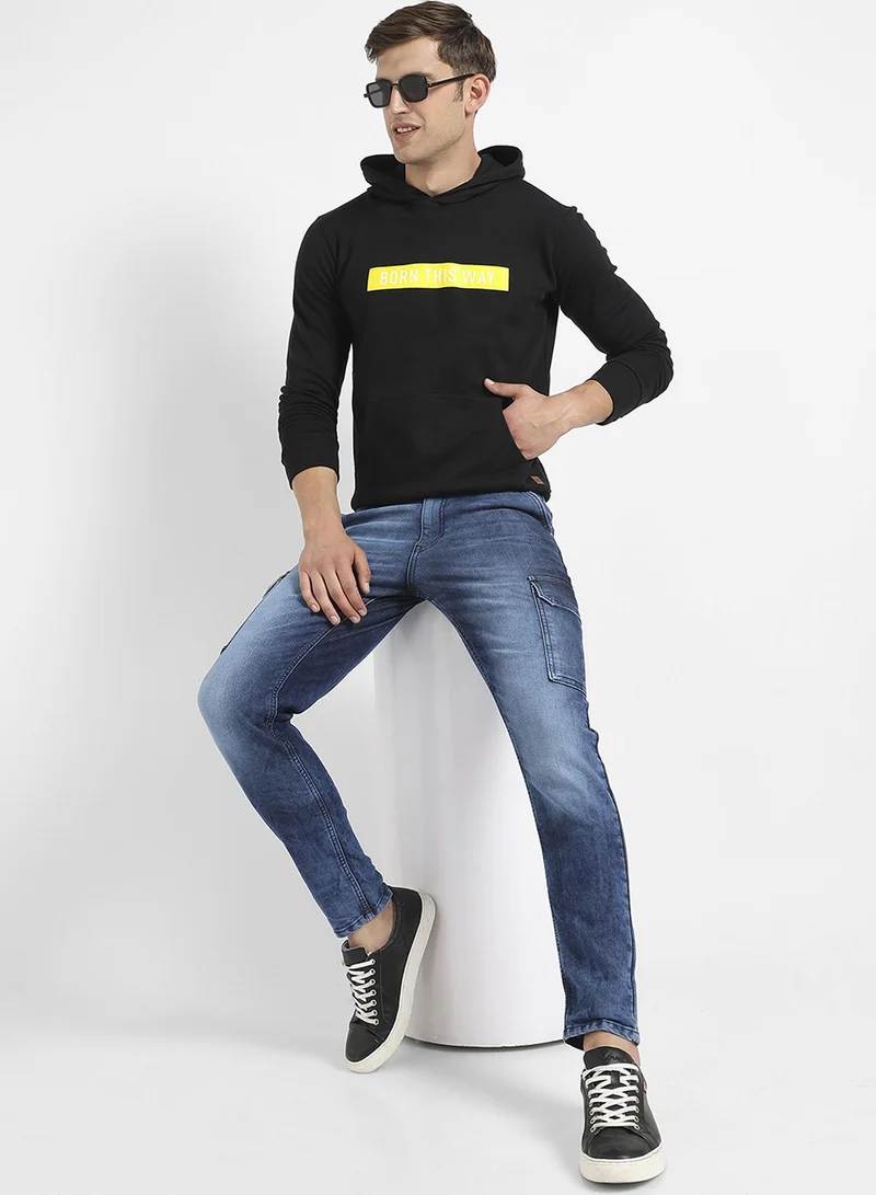 Campus Sutra Men's Onyx Black Born-This-Way Print Pullover Hoodie