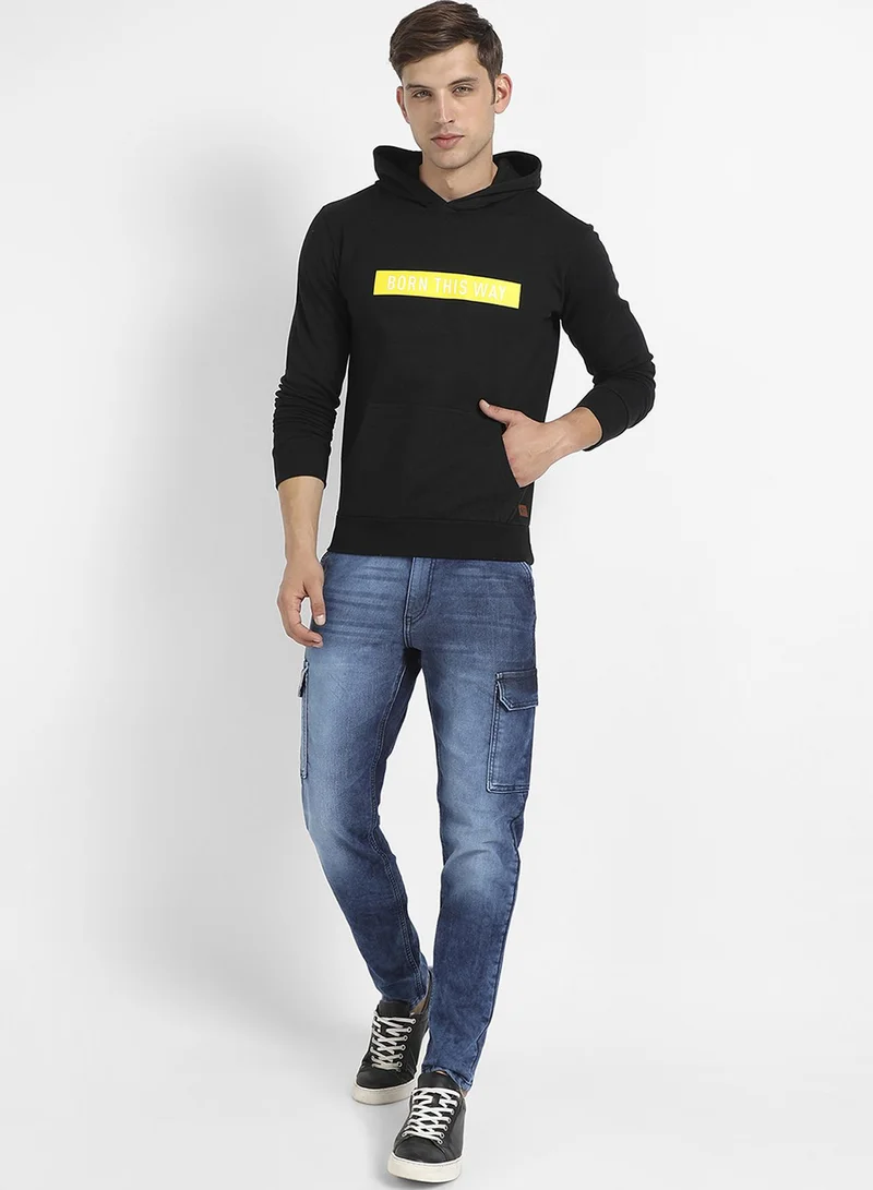 Campus Sutra Men's Onyx Black Born-This-Way Print Pullover Hoodie
