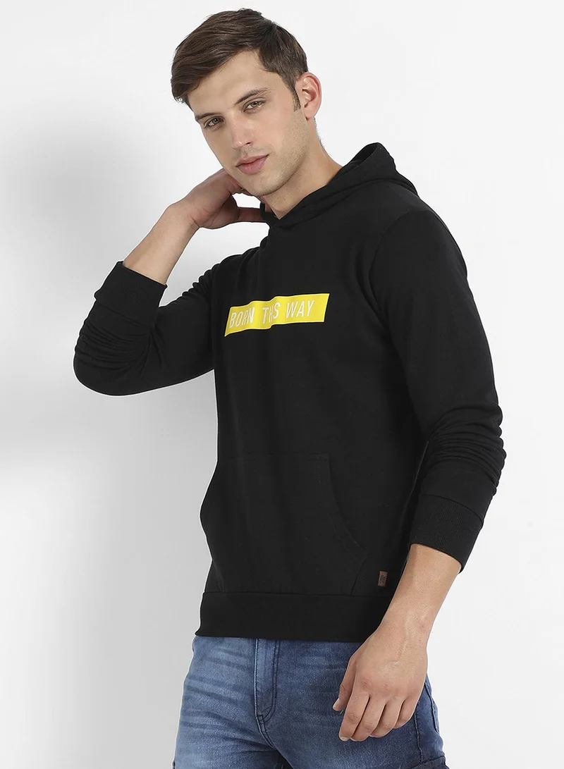 Campus Sutra Men's Onyx Black Born-This-Way Print Pullover Hoodie
