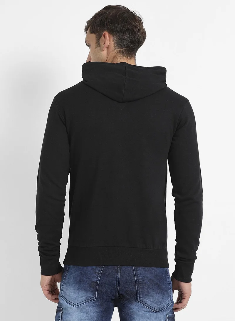 Campus Sutra Men's Onyx Black Born-This-Way Print Pullover Hoodie