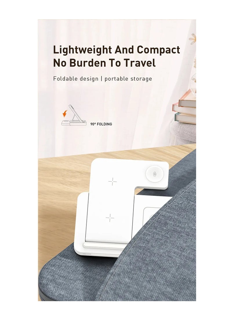 4-in-1 Folding Wireless Charger with Ambient Desktop Lamp - 15W Fast Charging for iPhone, 5W for AirPods, 2W for Apple Watch, USB Type-C, Compact & Stylish Design for Home, Office, and Travel