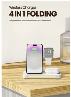 Recci 4-in-1 Folding Wireless Charger with Ambient Desktop Lamp - 15W Fast Charging for iPhone, 5W for AirPods, 2W for Apple Watch, USB Type-C, Compact & Stylish Design for Home, Office, and Travel  - Image 1