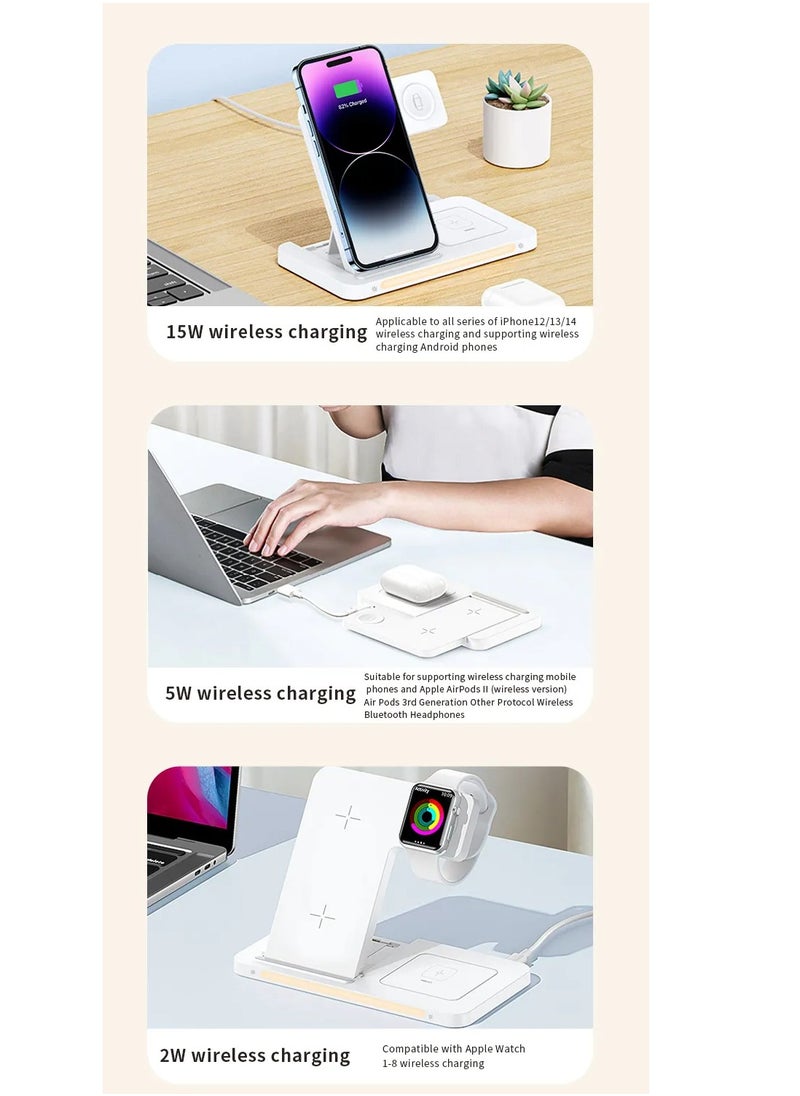 Recci 4-in-1 Folding Wireless Charger with Ambient Desktop Lamp - 15W Fast Charging for iPhone, 5W for AirPods, 2W for Apple Watch, USB Type-C, Compact & Stylish Design for Home, Office, and Travel  - Image 3
