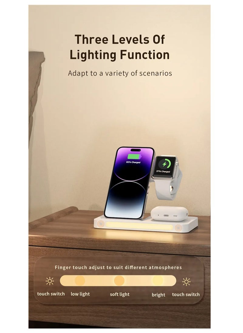 Recci 4-in-1 Folding Wireless Charger with Ambient Desktop Lamp - 15W Fast Charging for iPhone, 5W for AirPods, 2W for Apple Watch, USB Type-C, Compact & Stylish Design for Home, Office, and Travel  - Image 4