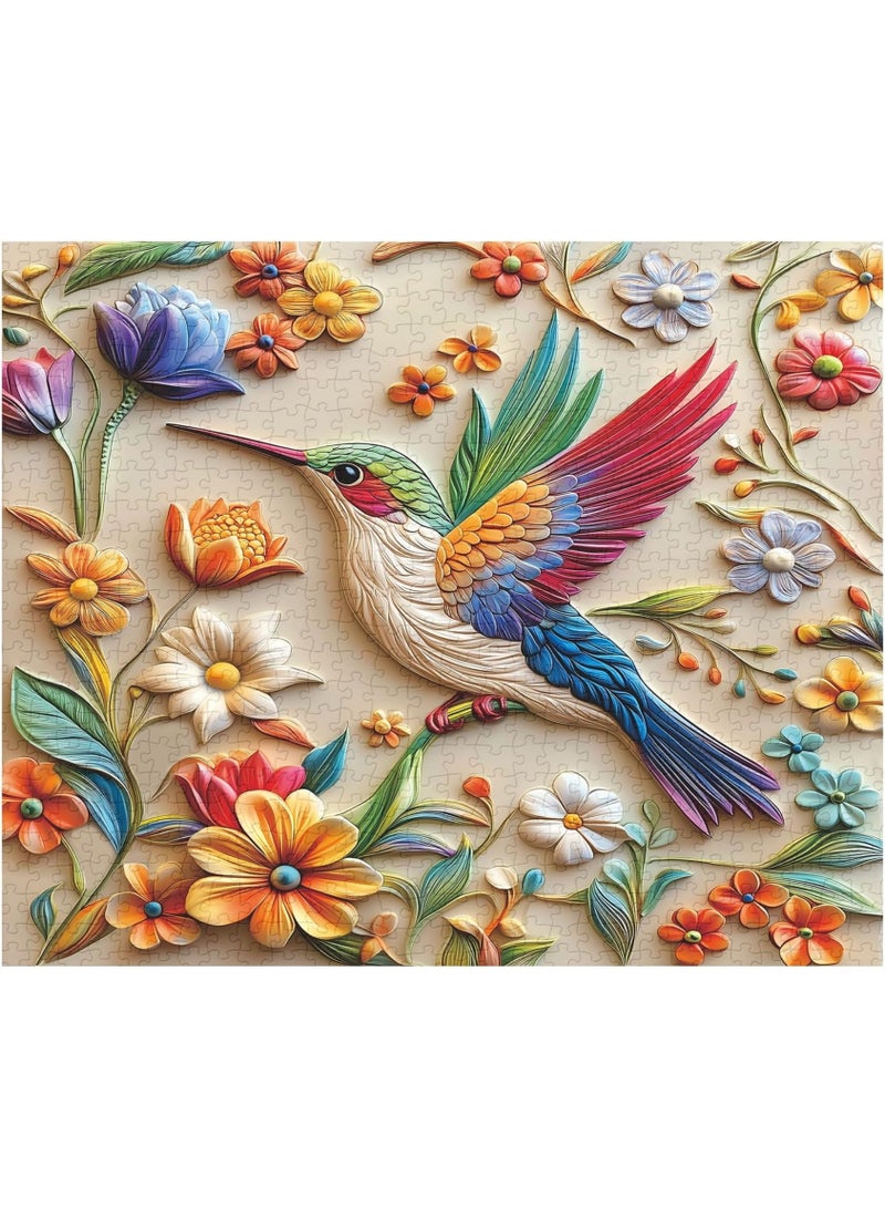 ميدير لغز الطائر الطنان للبالغين 1000 قطعة، لغز فن الطيور والحيوانات والزهور في الربيع، لغز رقعة حديقة الطيور والزهور، ألغاز صعبة وتحديّة للبالغين - Image 1